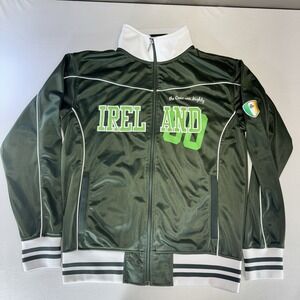 Retro Irish Ireland Men's L Large Green Track Jacket Full Zip Craic Was Mighty